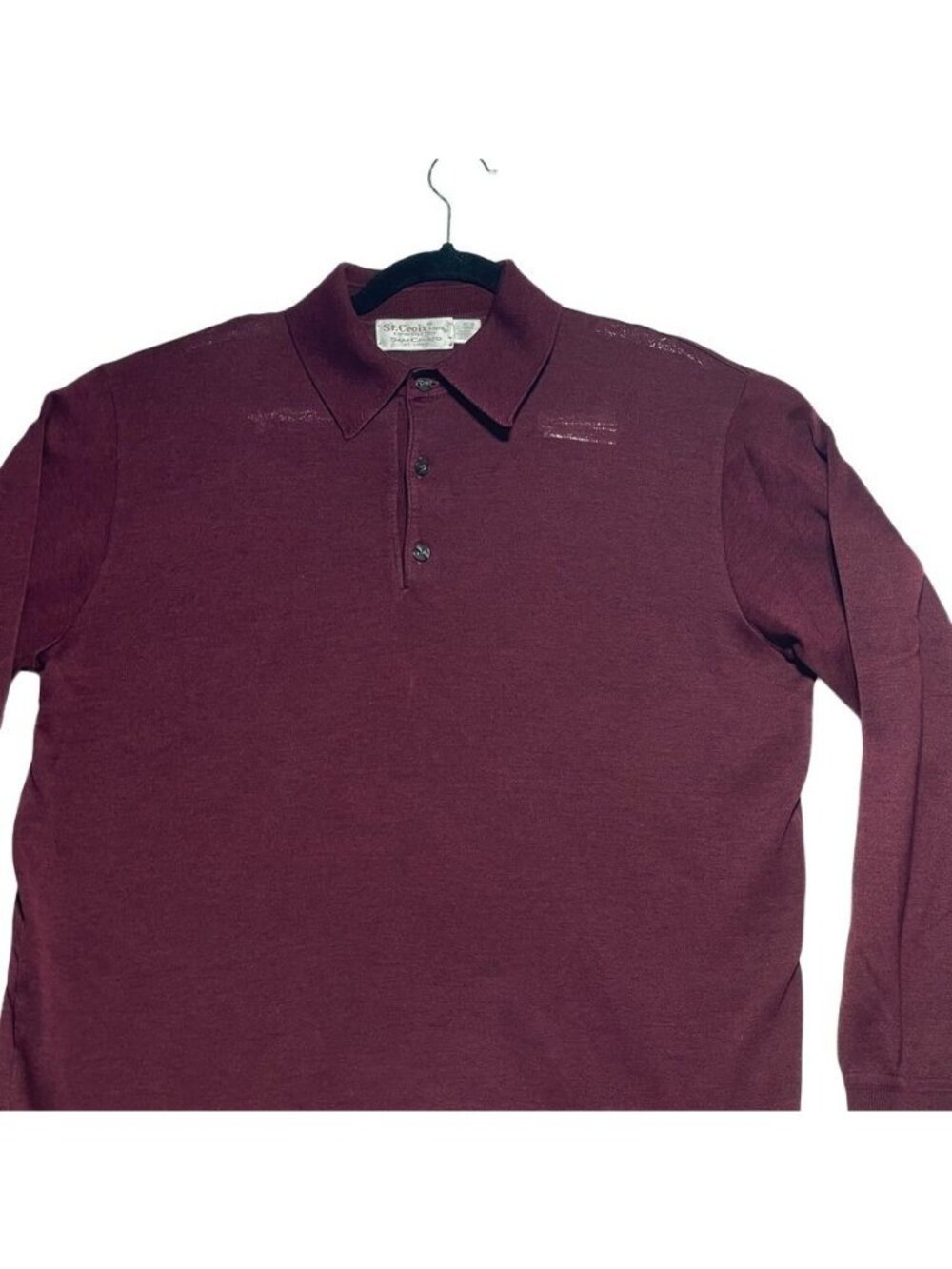 ST CROIX KNIT Shirt Mens Long Sleeve Button Polo Sweater Maroon Size M - Picture 3 of 7